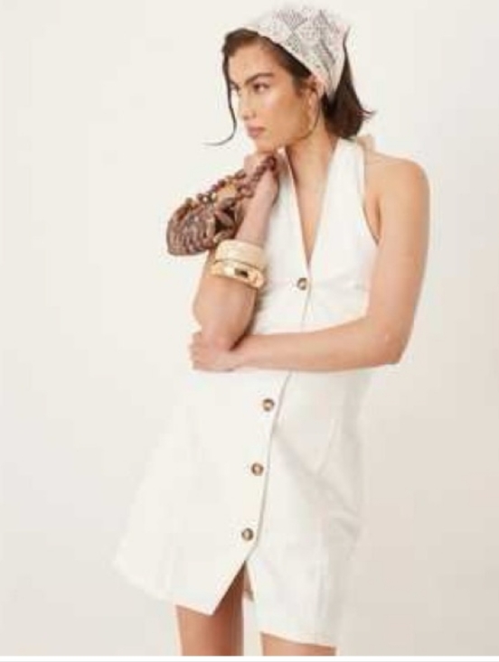 Nobody'S Child Dresses & Skirts - Nobody's Child Gio Organic And Cotton Sleeveless Halter Button-Front Cream Dress